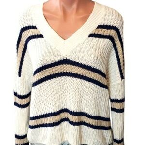 VINCE STRIPED OVERSIZED COTTON V-NECK SWEATER SIZE SMALL